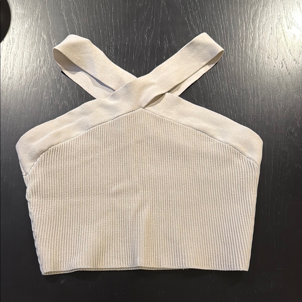 Cream Ribbed Sleeveless Crop Tank Top